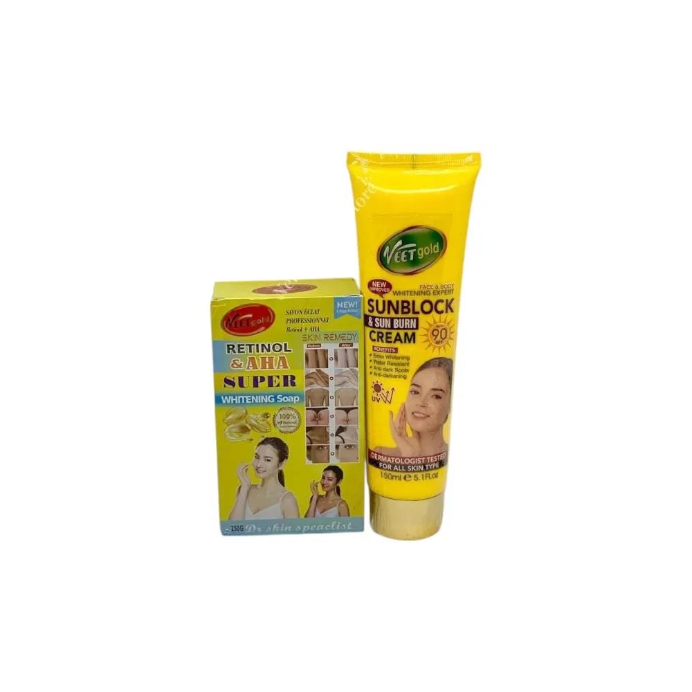 Veetgold Sunblock & Sunburn SPF90 & Retinol And AHA Brightening Combo