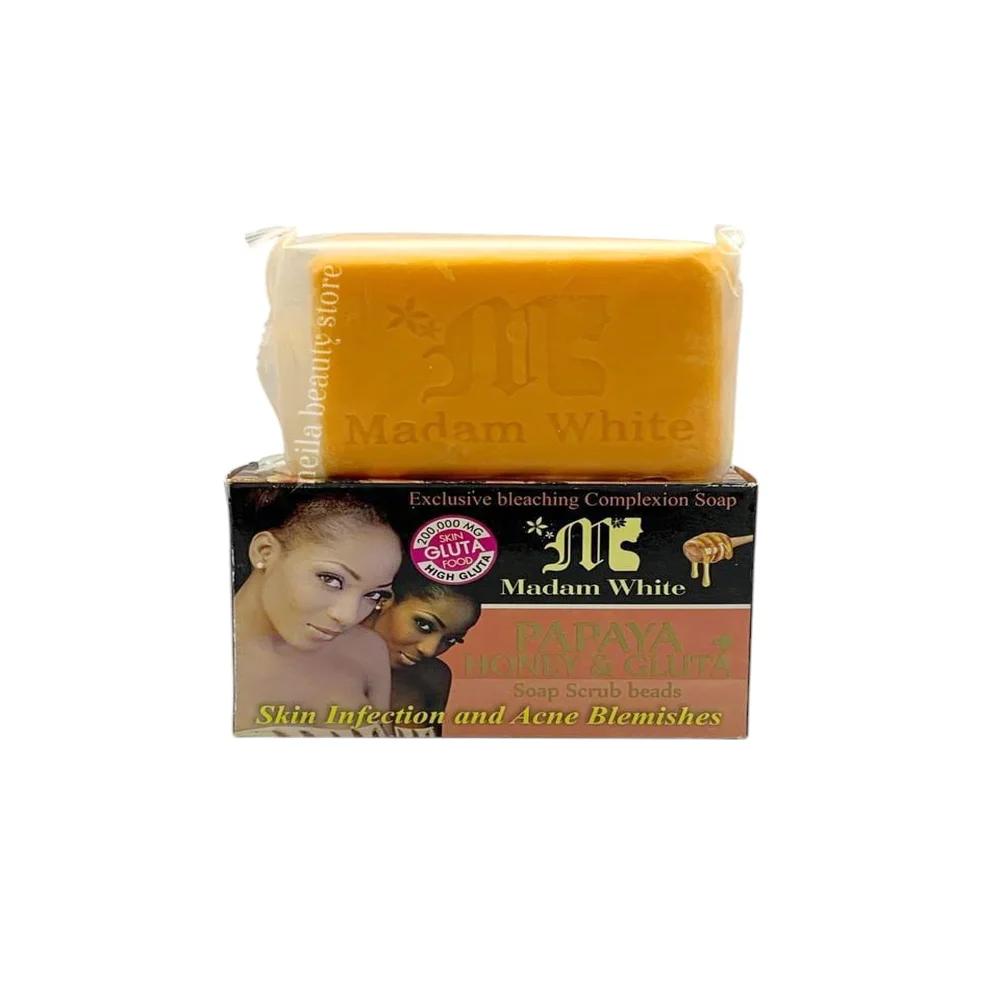 Madam white Papaya +Honey And Gluta Soap Scrub For Skin Infections And Acne Blemishes - 160Grm