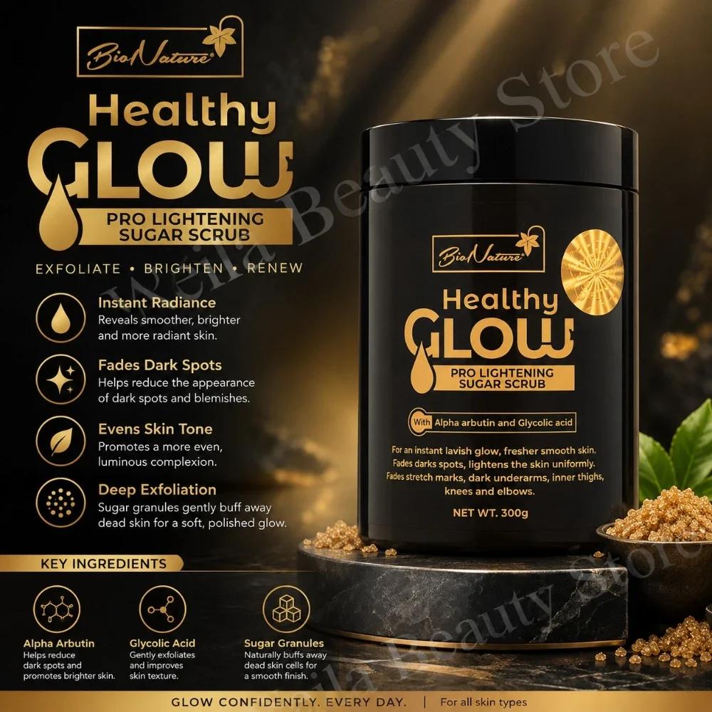 Bio Nature Healthy Glow Pro Brightening Sugar Scrub With Alpha Arbutin And Glycolic Acid - 300Ml