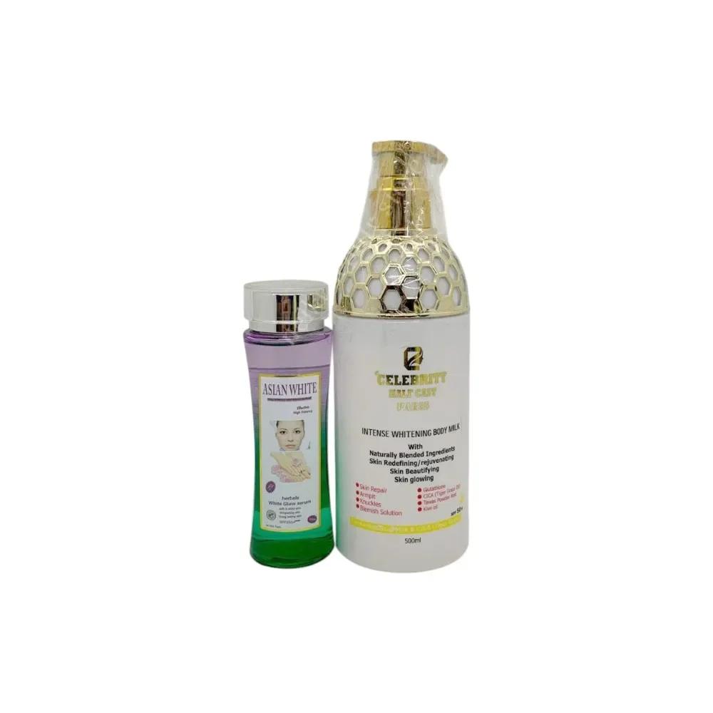 Celebrity Half Cast Paris Body Milk & Asian White High Potency Herbals Glow Serum Combo