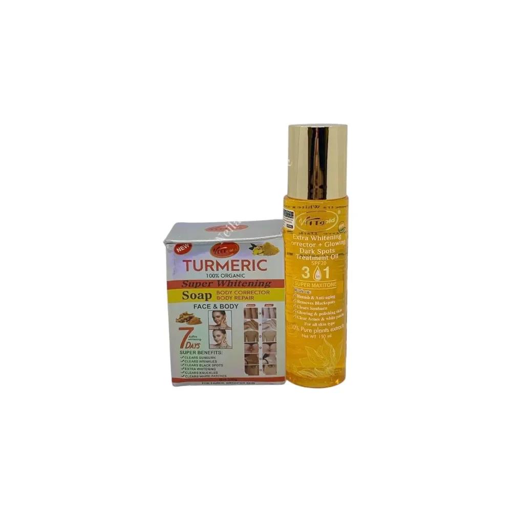 Veetgold 3in1 Corrector+Glowing Dark Spots Treatment Oil And Turmeric Repair Soap