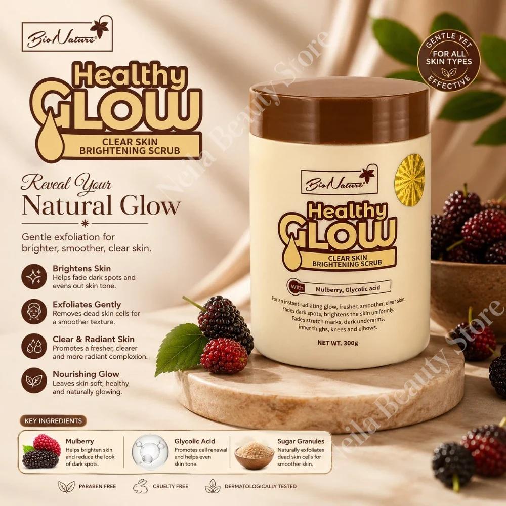 Bio Nature Healthy Glow Clear Skin Brightening Sugar Scrub With Mulberry And Glycolic Acid - 300Grm