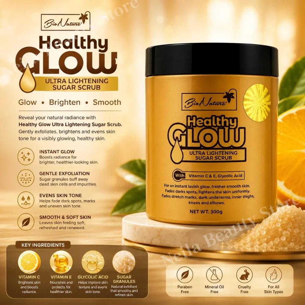 Bio Nature Healthy Glow Ultra Brightening Sugar Scrub With Vitamin C, E And Glycolic Acid - 300Grm