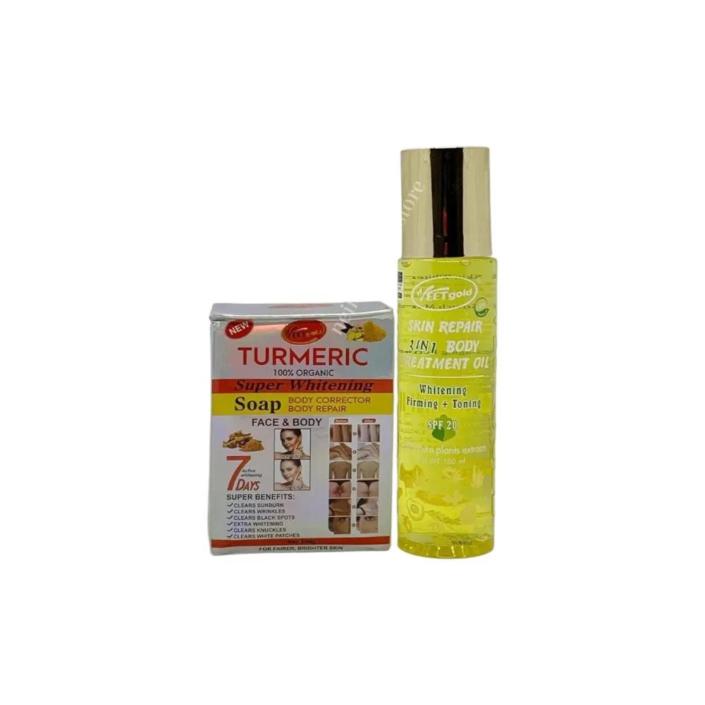 Veetgold Skin Repair 3in1 Body Treatment Oil + Turmeric organic Skin Repair Soap Combo